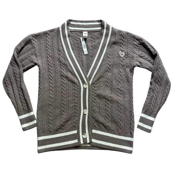 VS PINK Collegiate Cable-Knit Iced Coffee Oversized Cardigan NWT Small - Picture 2 of 10